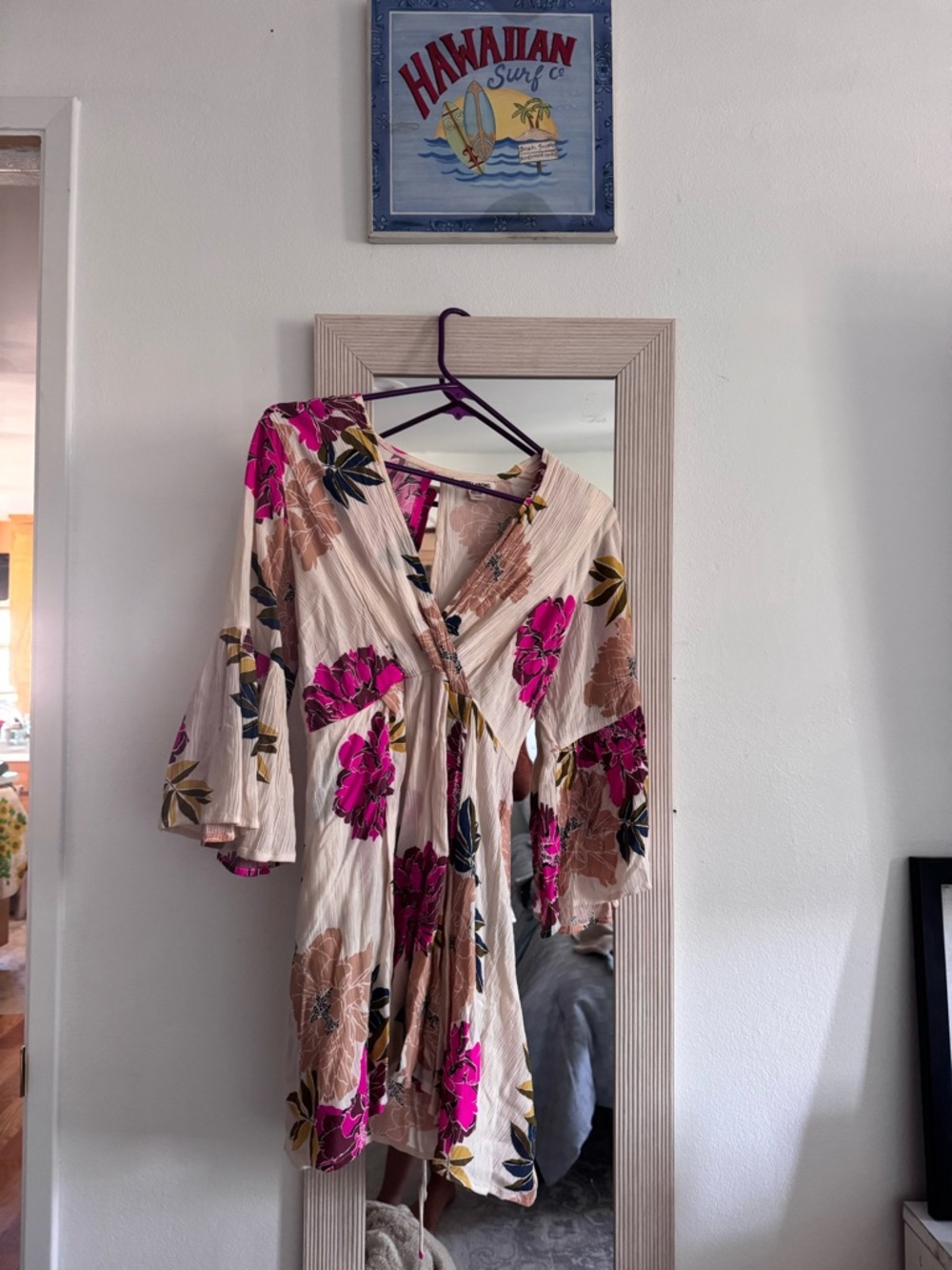 Billabong Cream Mini Dress with Pink & Brown Floral Print